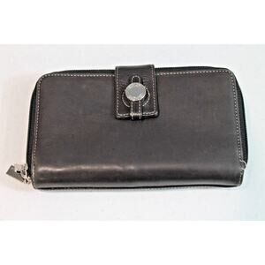 Perlina Tri-Fold Leather Wallet Chocolate Brown with Silver Hardware